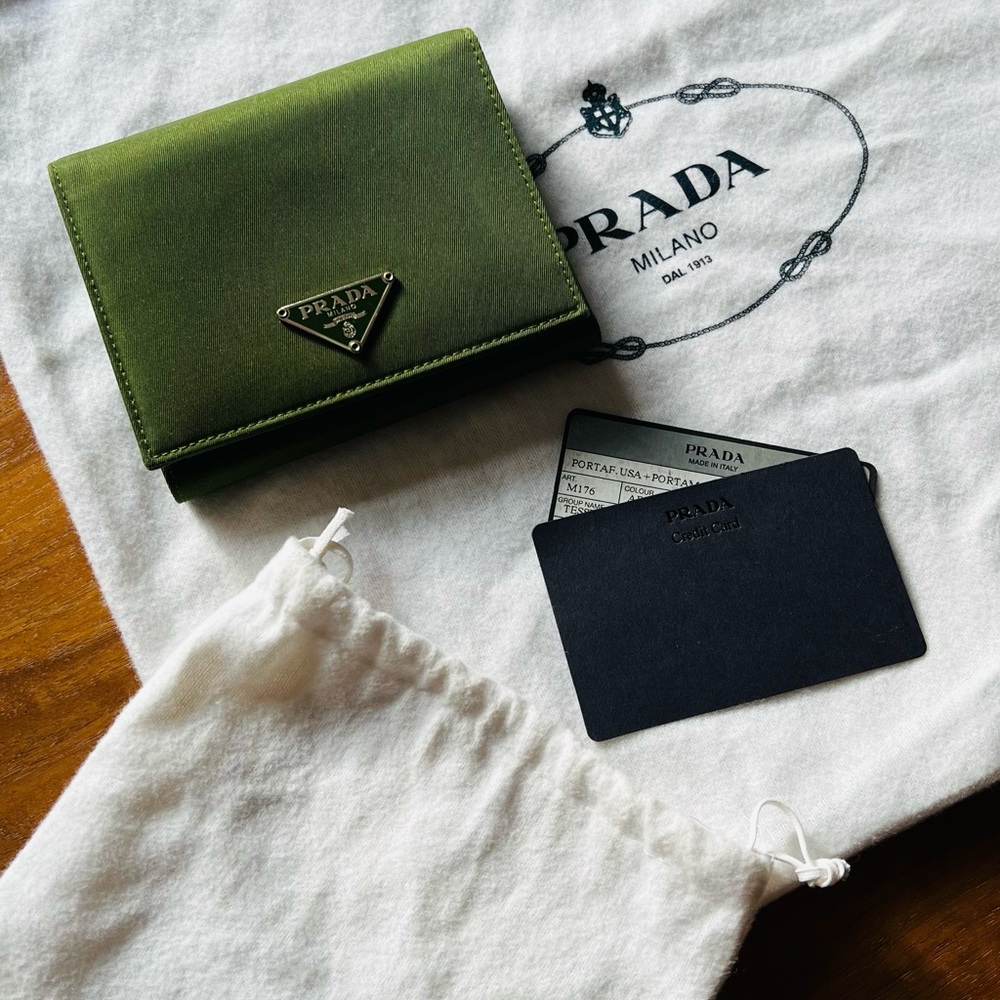 Authentic Prada small trifold women’s wallet in Army